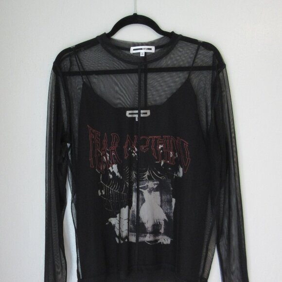 McQ by Alexander McQueen Black Fear Nothing Tulle Long Sleeve Overlay Large - Picture 1 of 6
